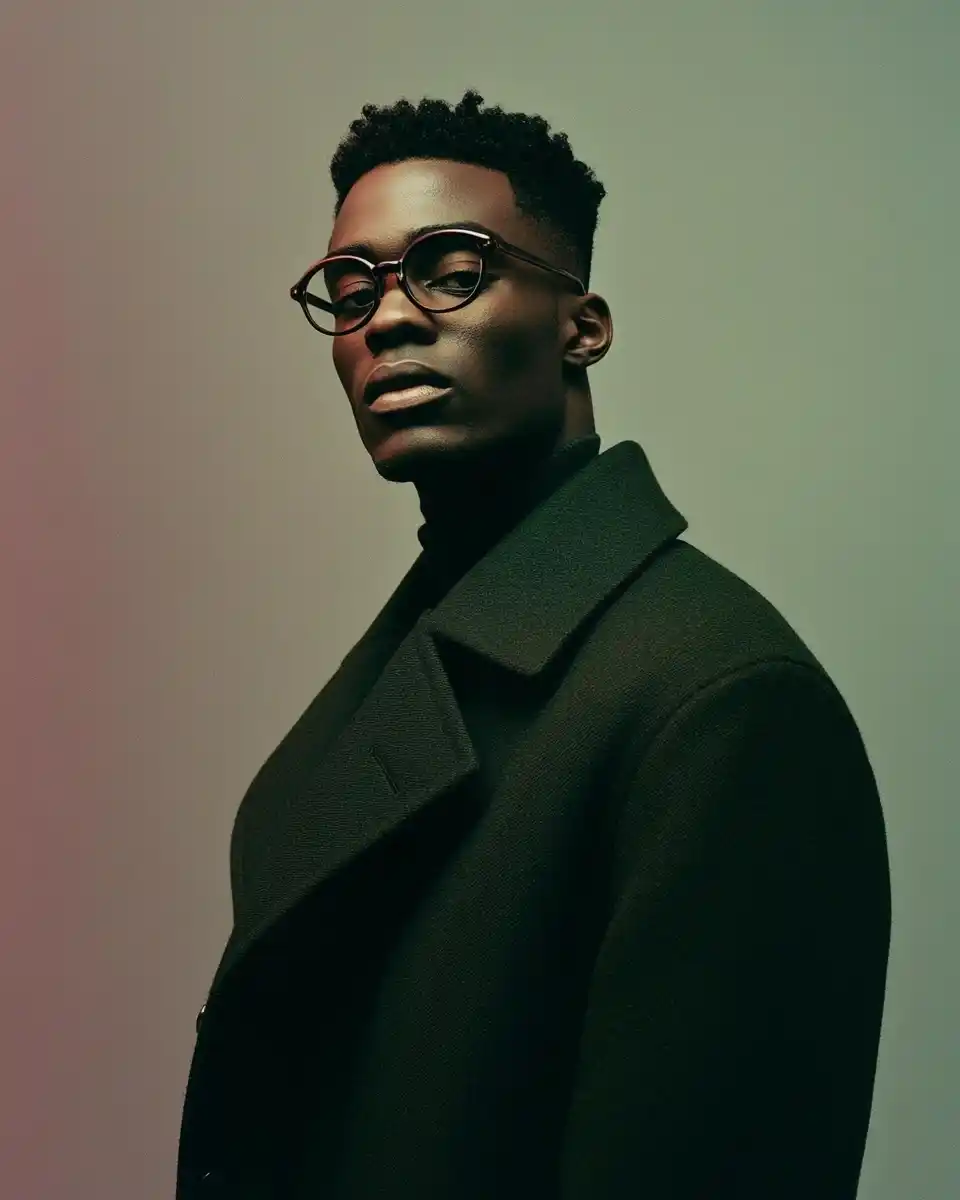 Black Model in Oversized Coat Midjourney提示词