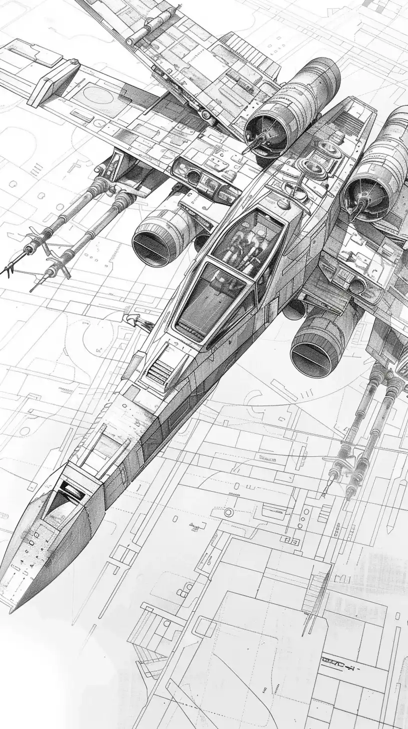 Architectural X-Wing Drawing Midjourney提示词