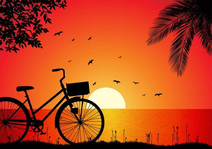 Bicicleta海滩日落免费矢量