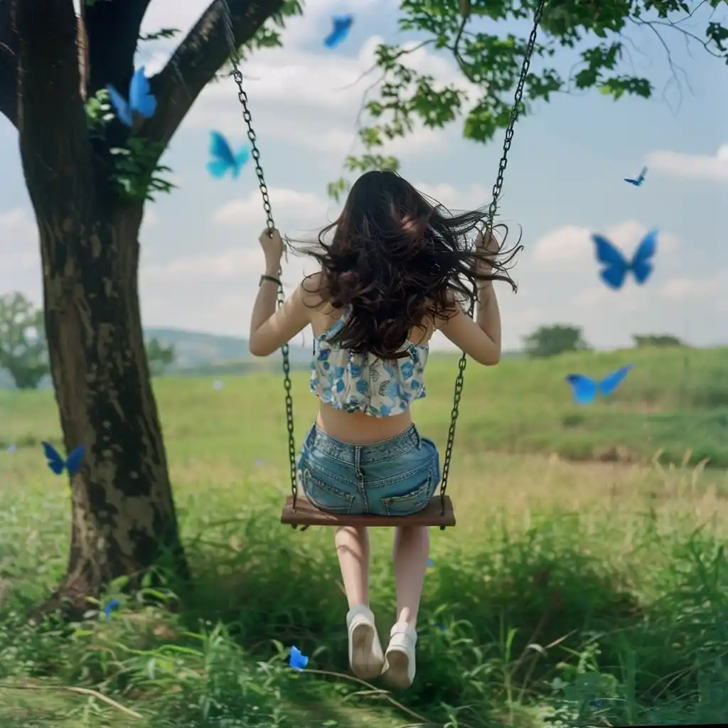 Energetic Woman on Swing Midjourney提示词