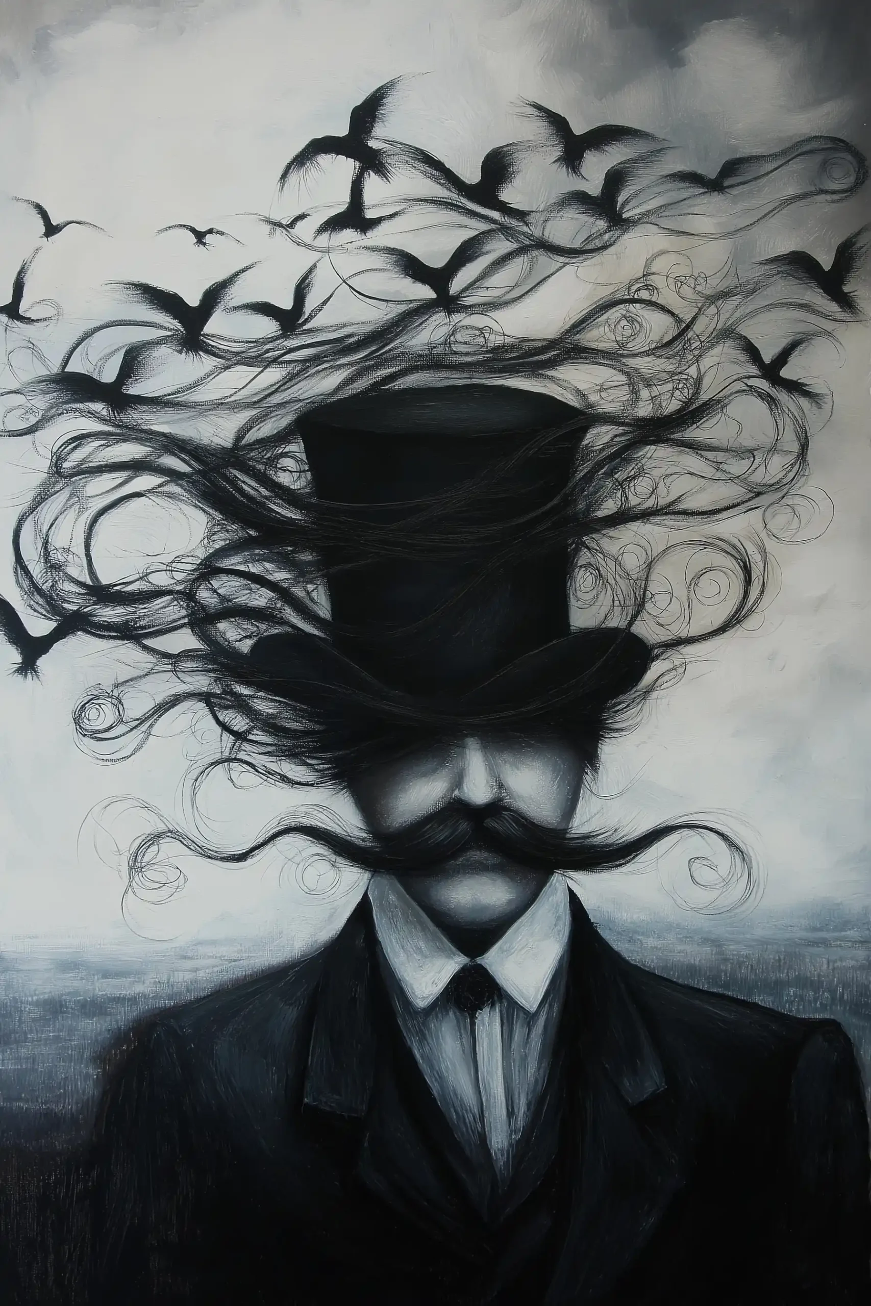 Surreal Portrait of Mustached Man Midjourney提示词
