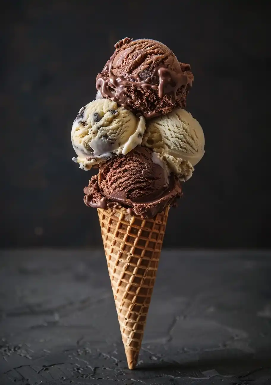Gelato Scoops in Waffle Cone Midjourney提示词