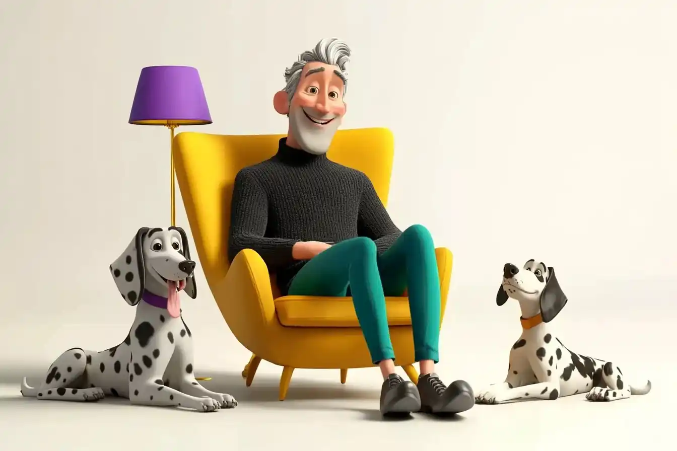 3D Pixar Man with Danes Midjourney提示词