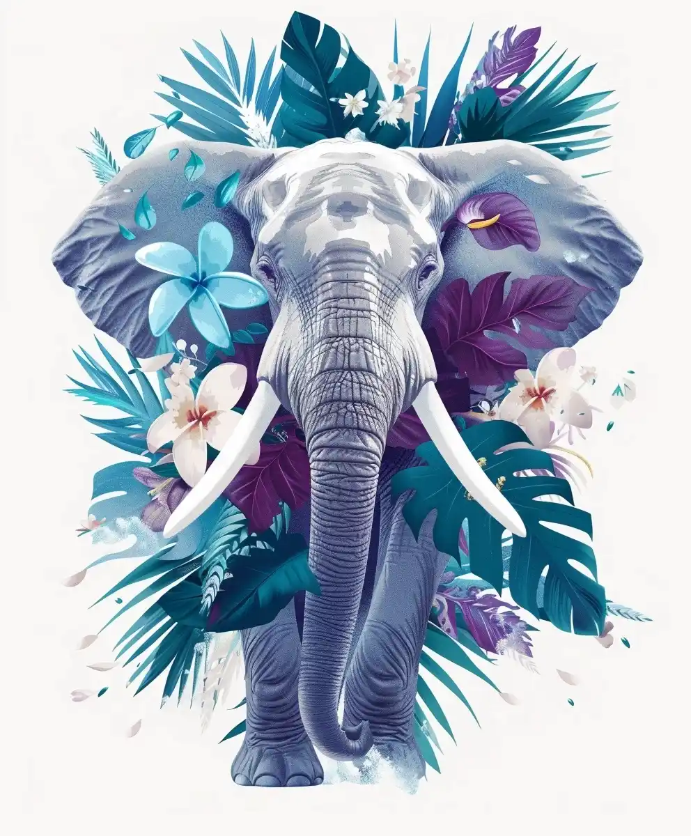 Whimsical Floral Elephant Midjourney提示词