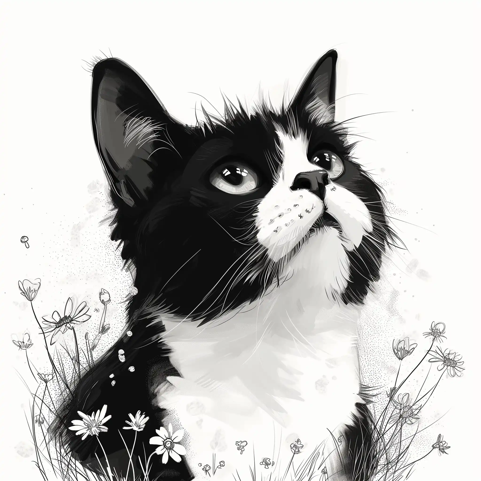 Cute Black Cat Sketch Midjourney提示词