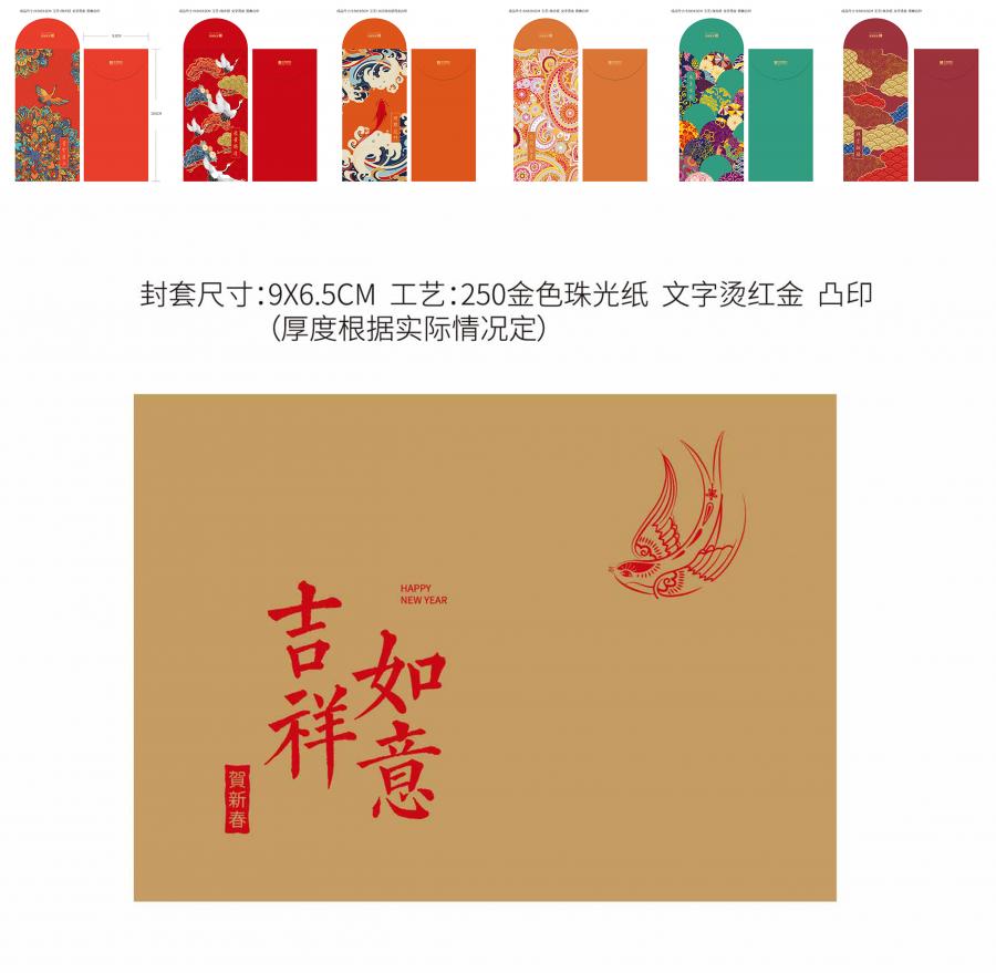 6款传统国潮插画红包利是封袋子平面展开图AI矢量图设计素材模板