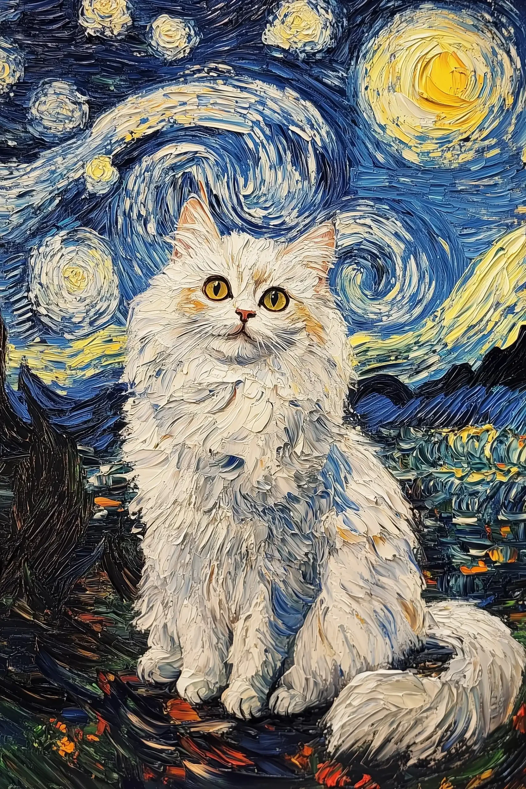 Persian Cat in Starry Night Midjourney提示词