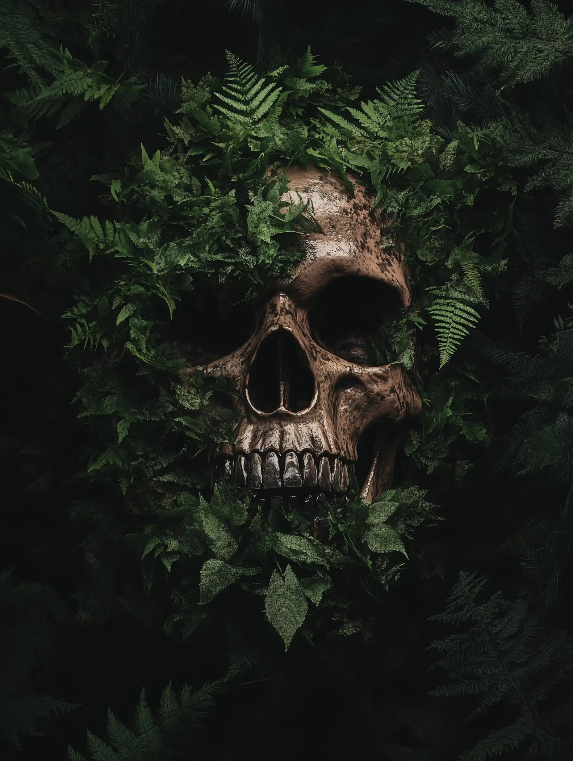 Hyper-Realistic Skull in Greenery Midjourney提示词