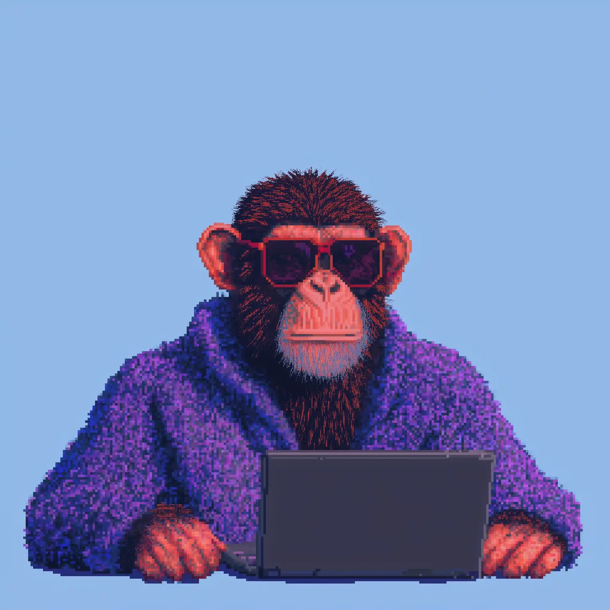 Pixel Art Monkey with Laptop Midjourney提示词
