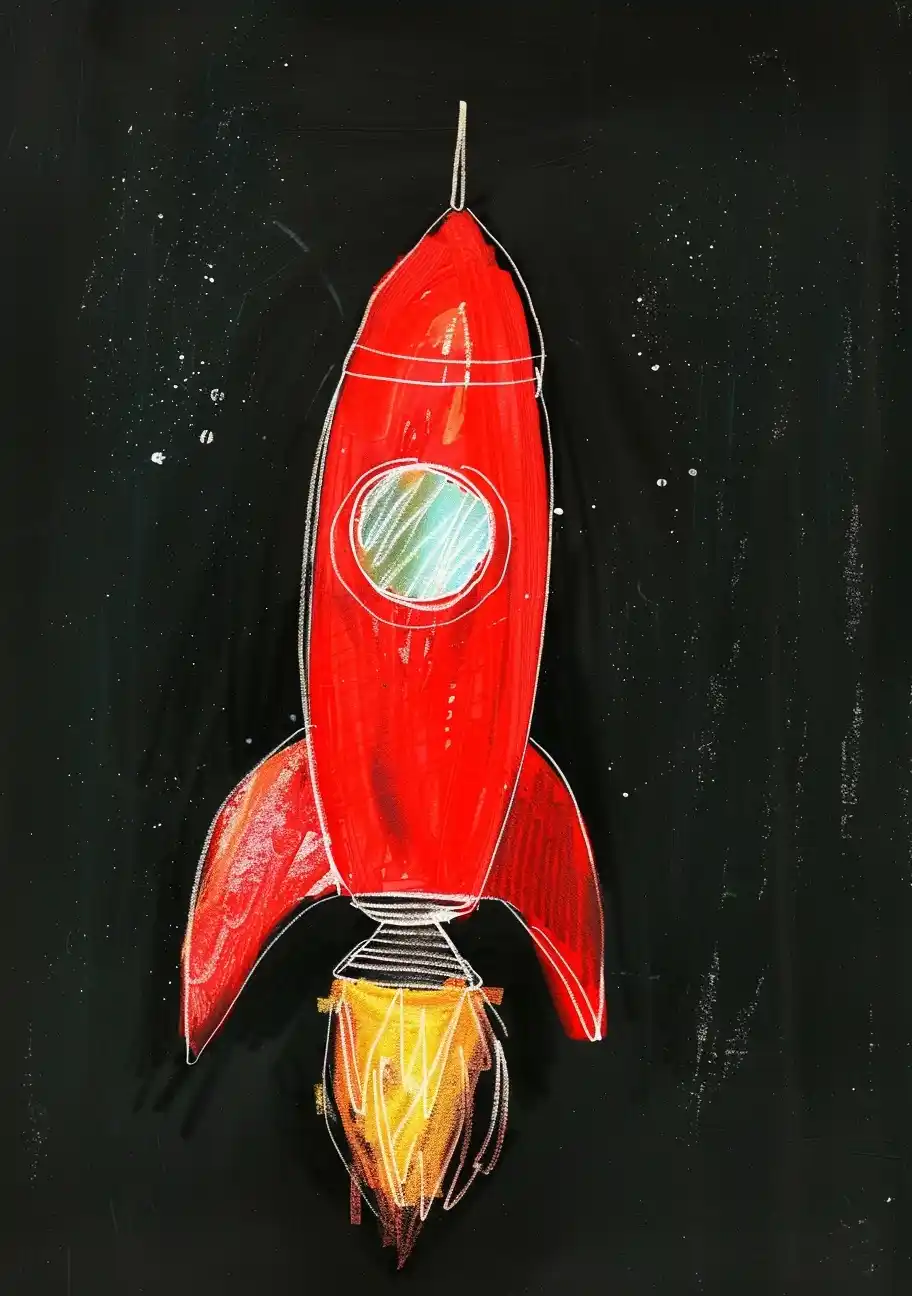 Childs Rocket Drawing Midjourney提示词
