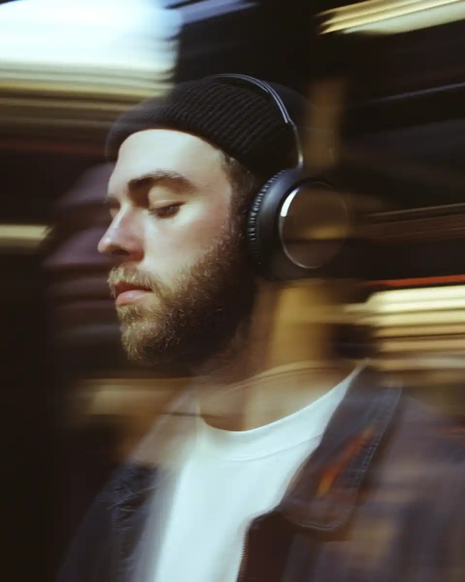 Motion Blur Music Listener Midjourney提示词
