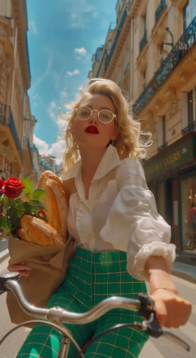 Blonde Woman Biking Paris Midjourney提示词