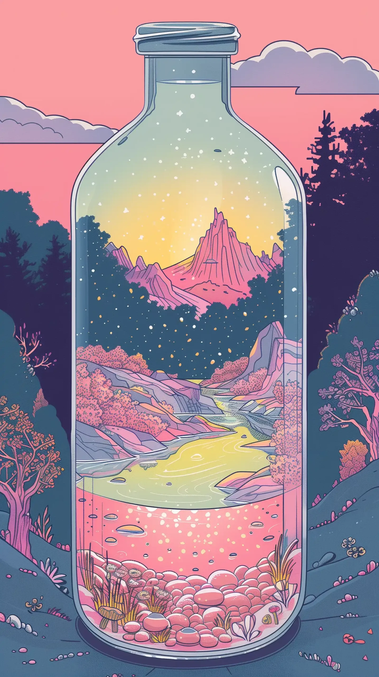 Pink Fantasy Software Bottle Midjourney提示词