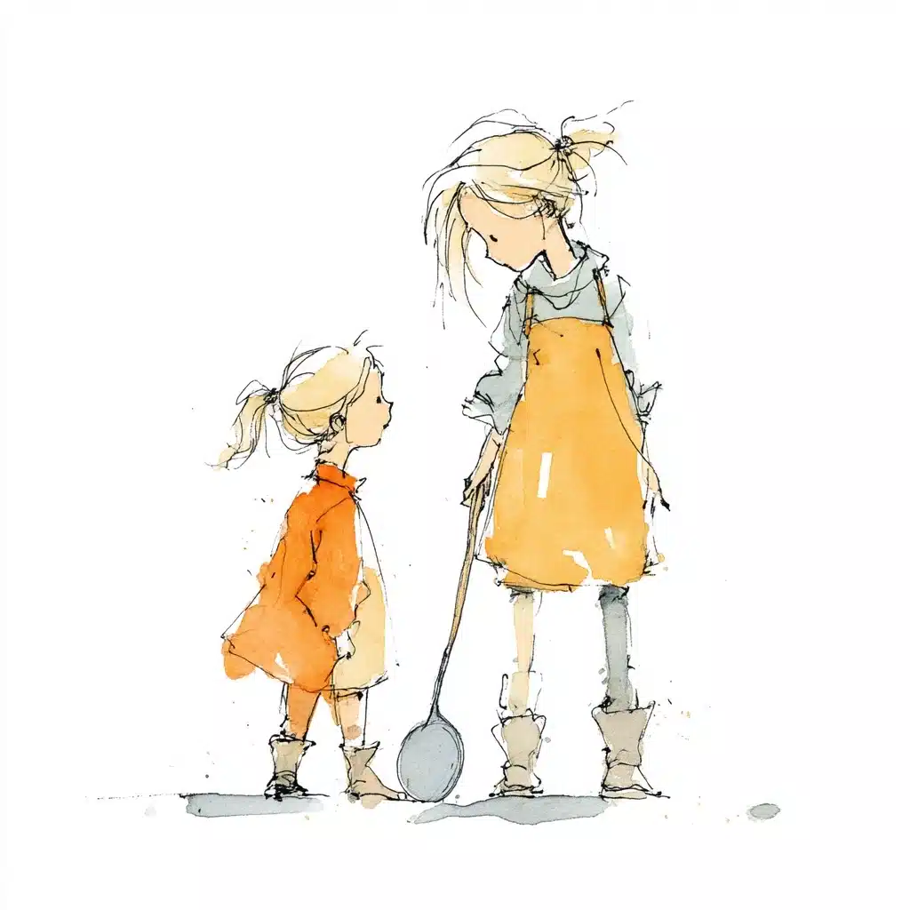 Blonde Girls with Ladle Watercolor Midjourney提示词