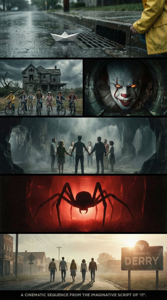 IT Movie Cinematic Sequence - Pennywise Horror Stills Nano Banana提示词