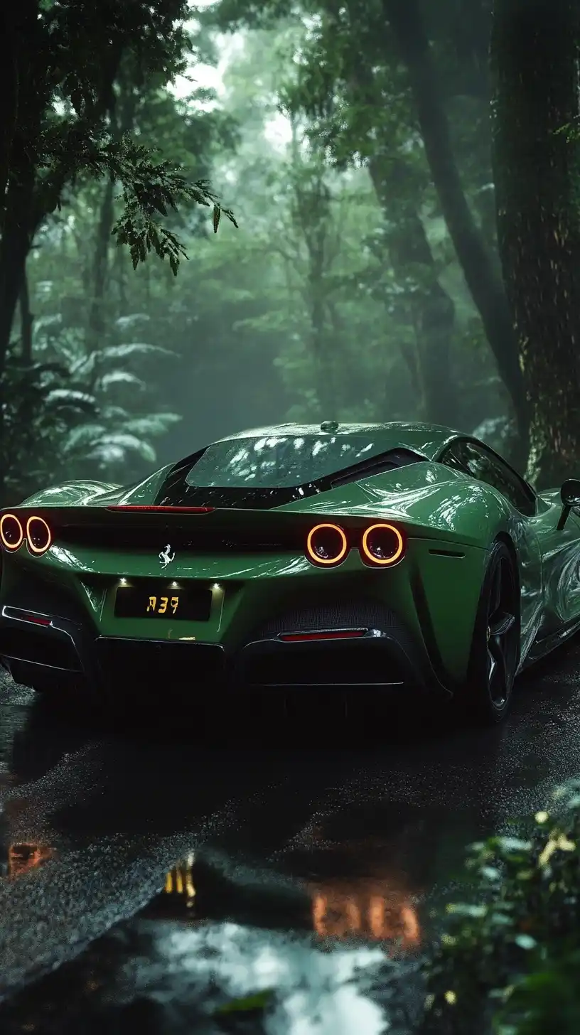 Ferrari in Night Jungle Midjourney提示词