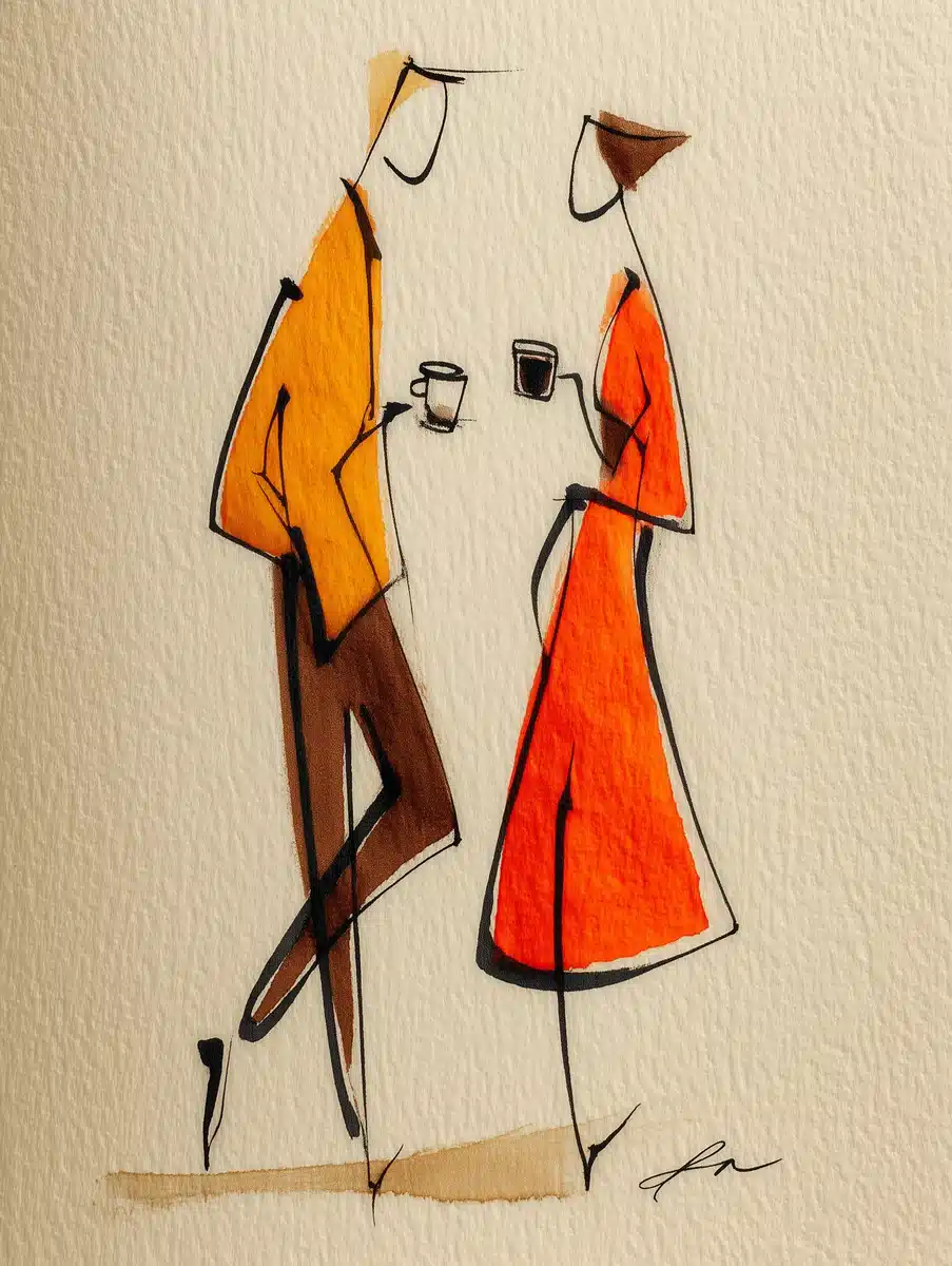 Minimalist Coffee Contour Lovers Midjourney提示词