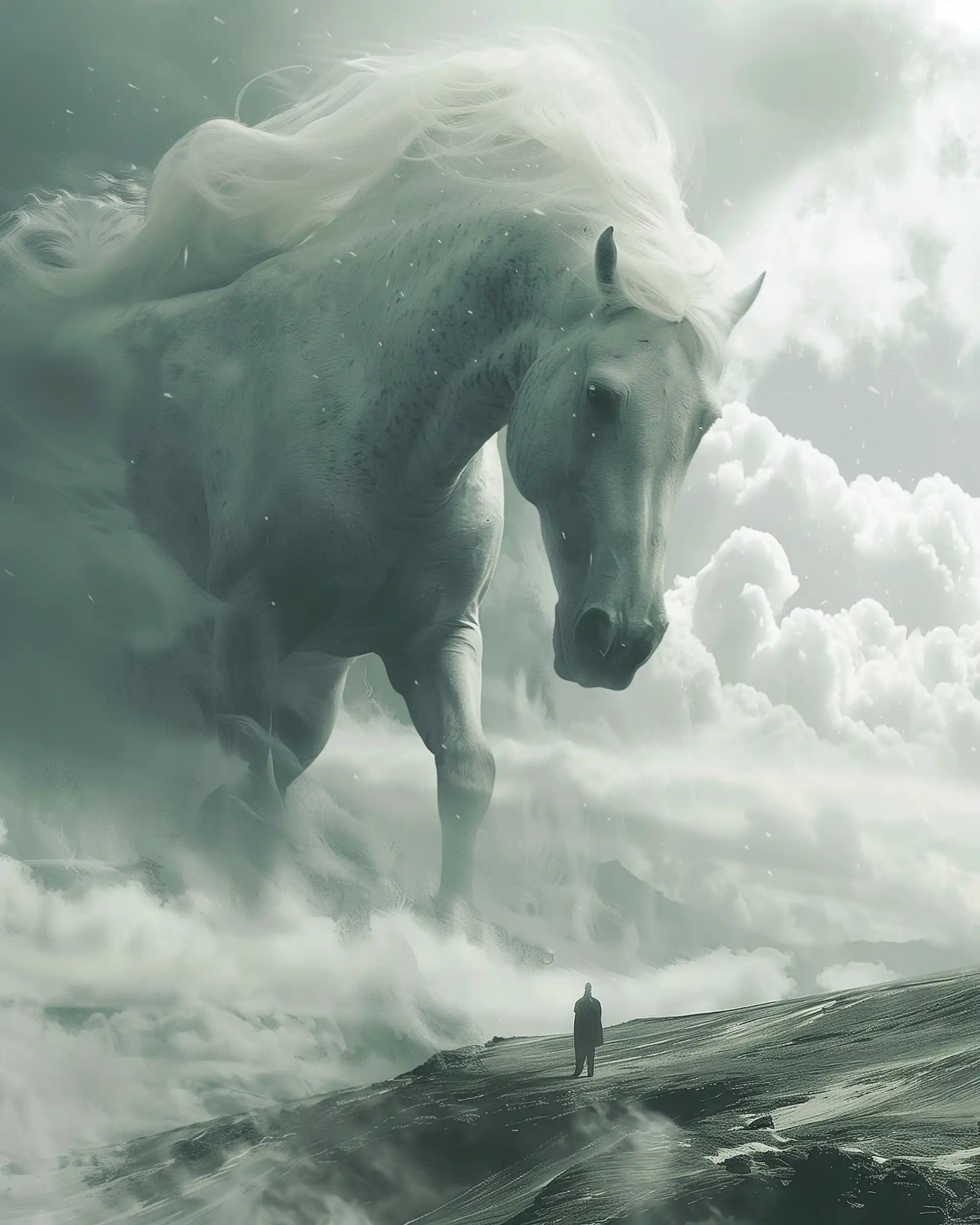 Giant White Horses Surreal Cinematic Photography Midjourney提示词