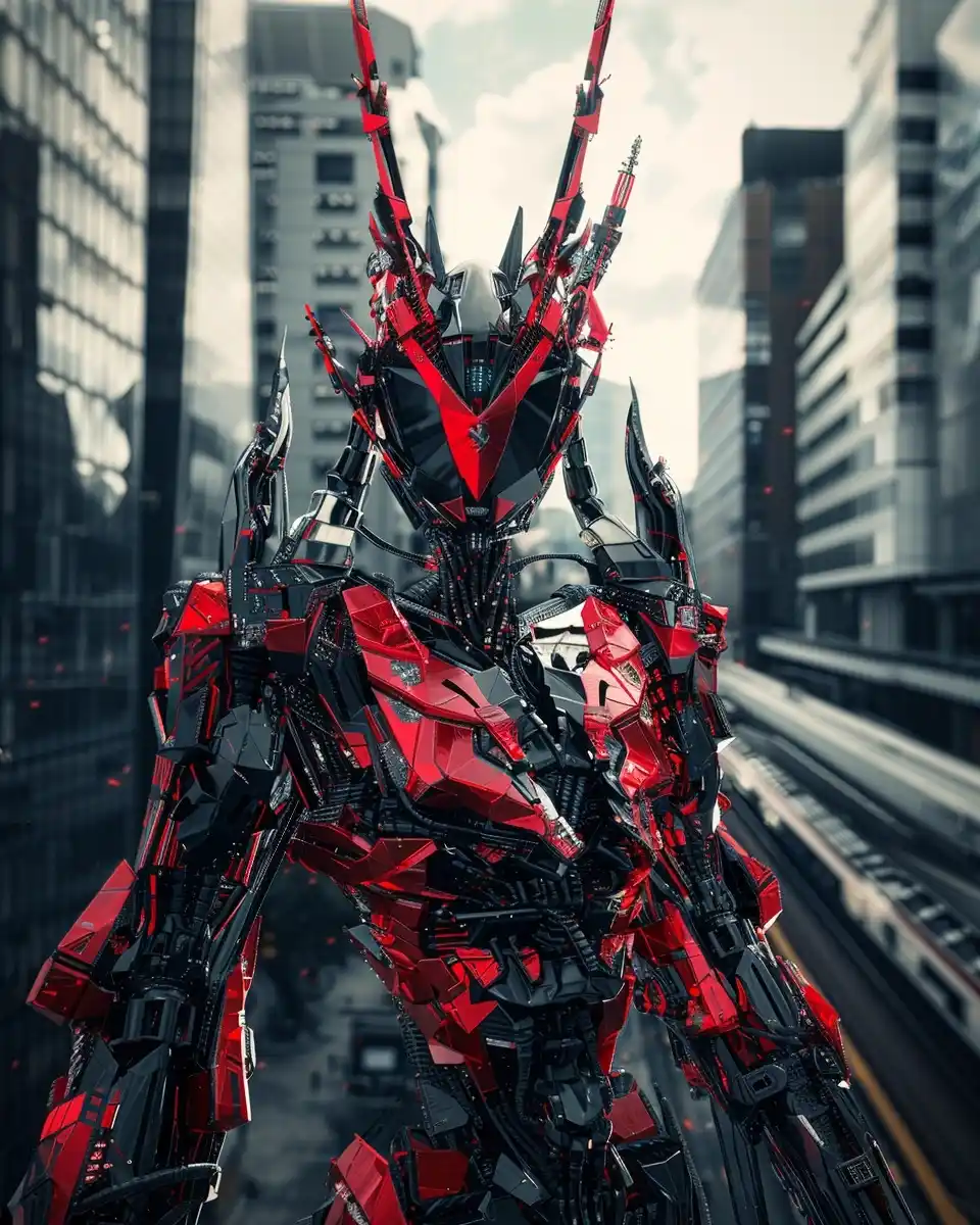 Anime Mecha Warrior Red Spinal Protrusions Midjourney提示词