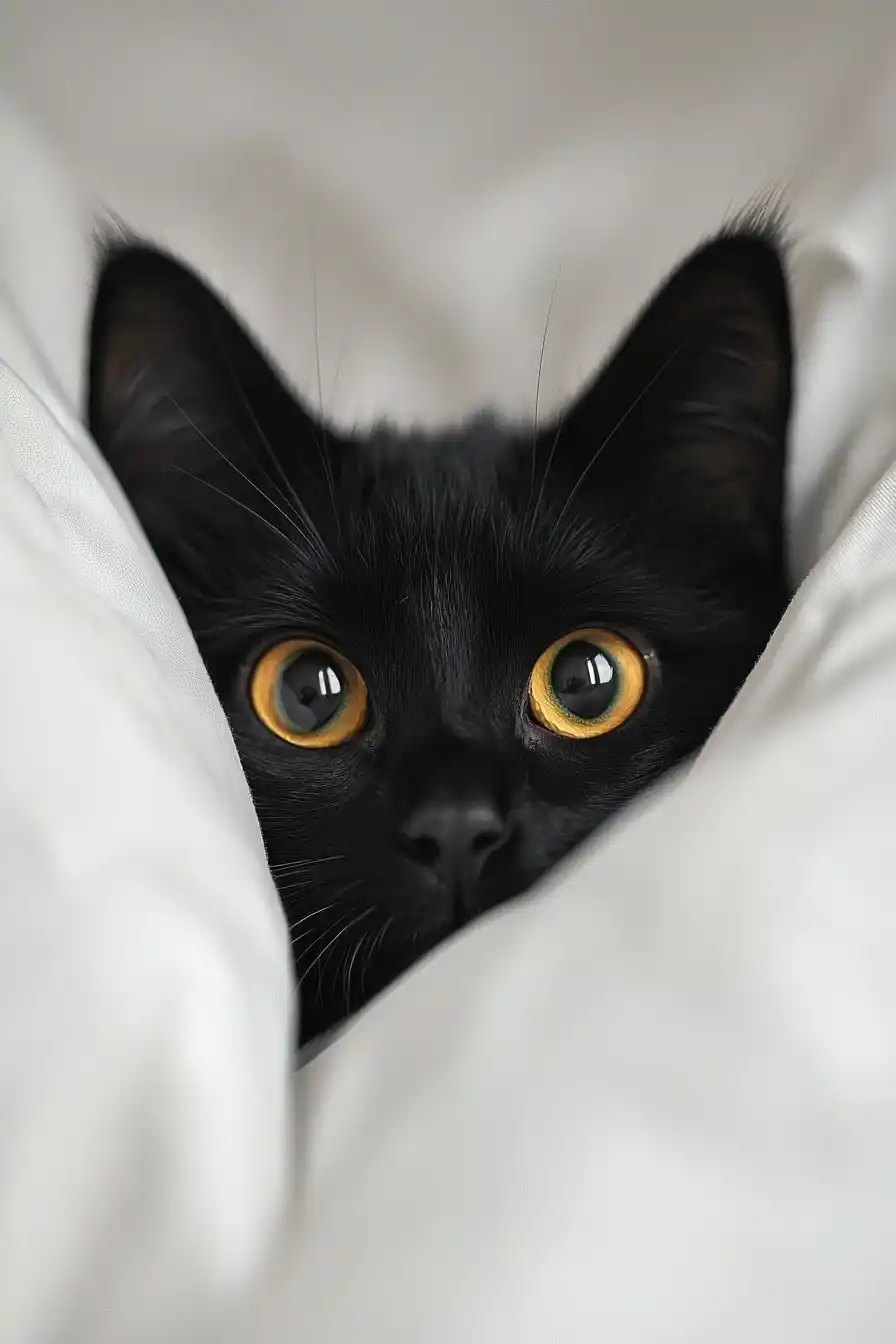 Curious Cat Under Covers Midjourney提示词