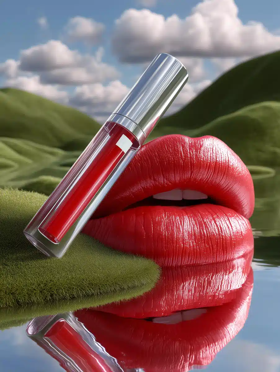 Surreal Landscape with Glossy Lips Midjourney提示词
