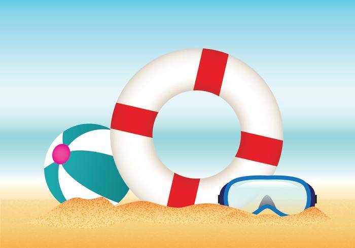 夏季海滩与救生员矢量