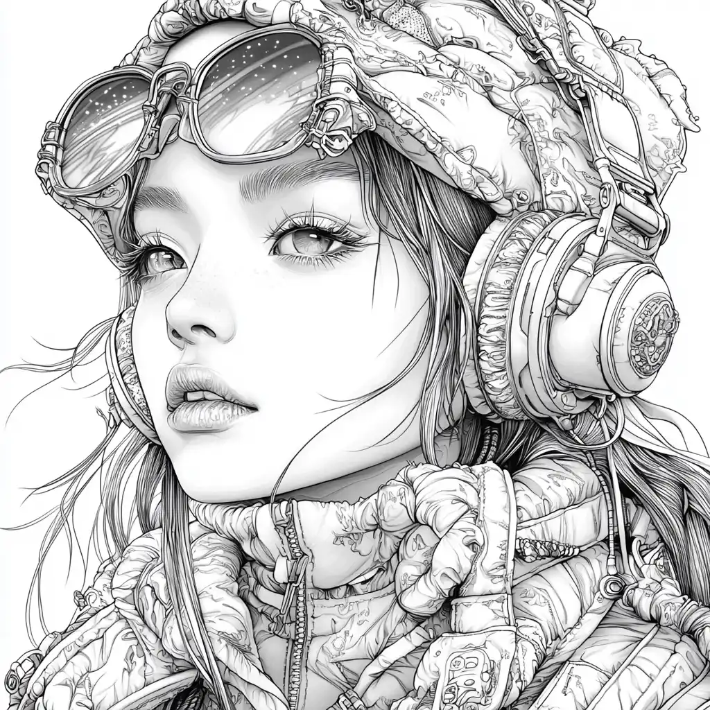 Cyberpunk Nature Coloring Page Midjourney提示词