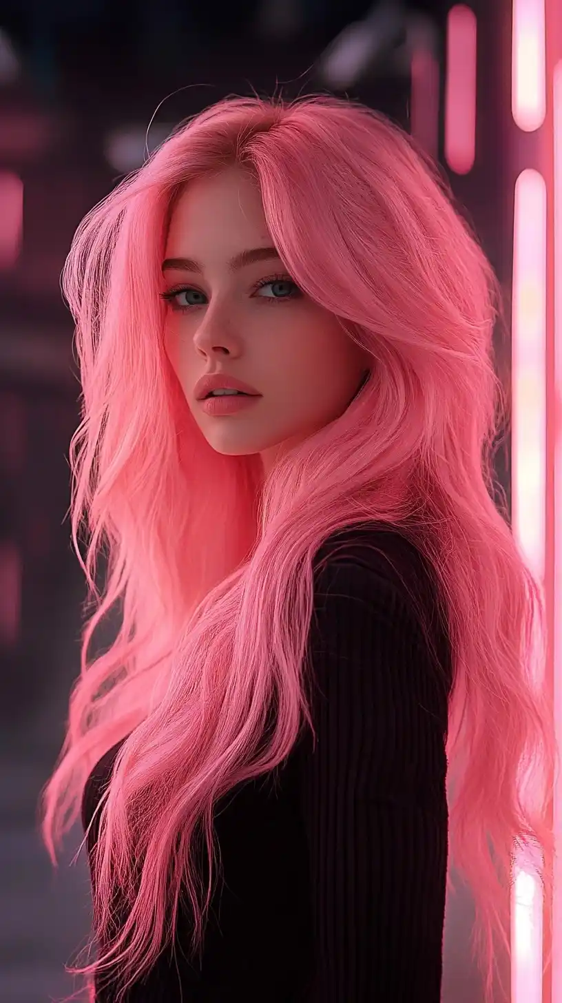 Pink-Haired Woman Portrait Midjourney 提示词生成效果
