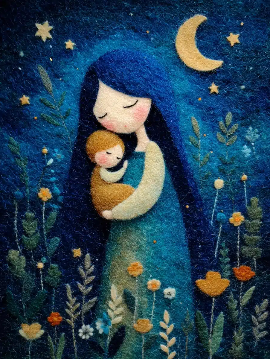 Pastel Felt Angel and Child Midjourney提示词