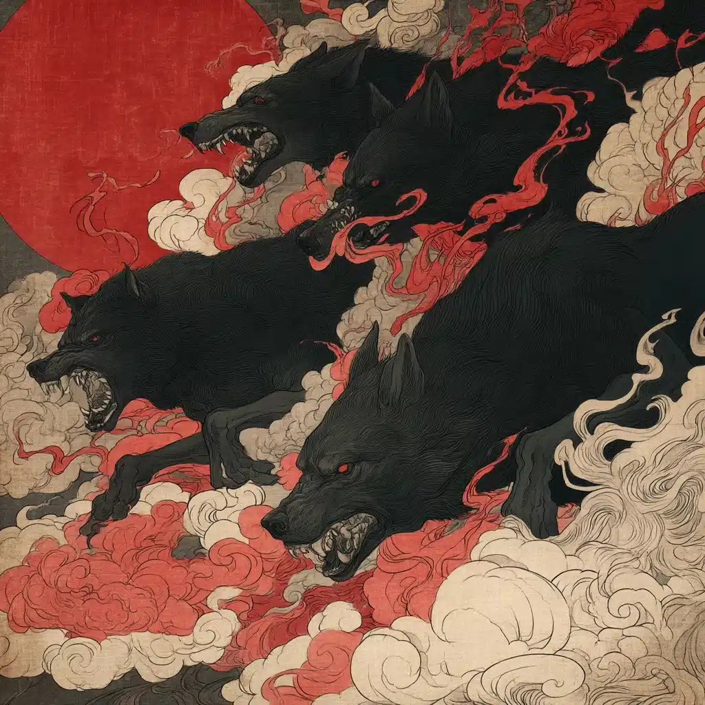 Wolves Punishing Demons Ukiyo-e Midjourney提示词