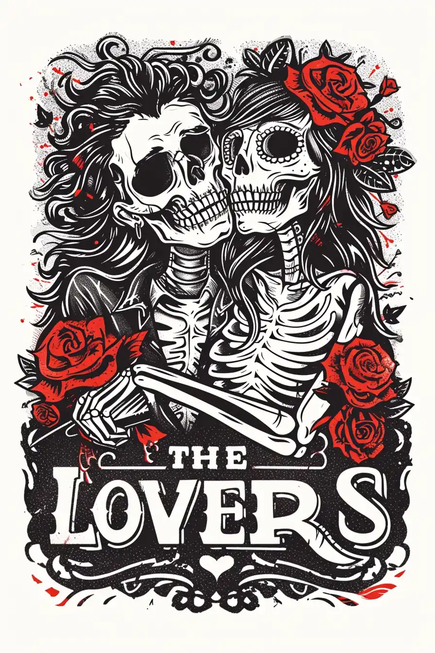 Romantic Skeleton Embrace Midjourney提示词