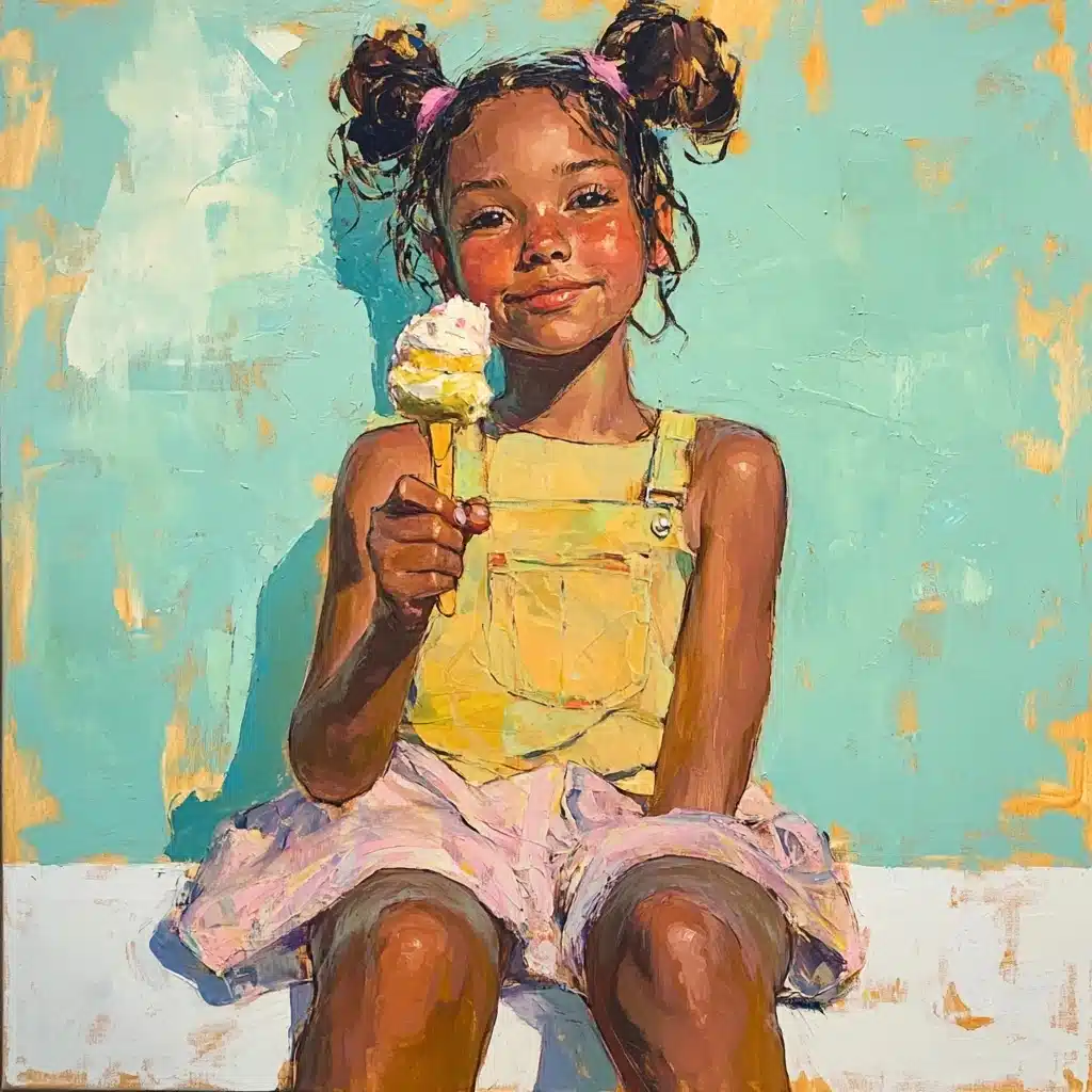 Minimalist Girl with Ice Cream Midjourney提示词