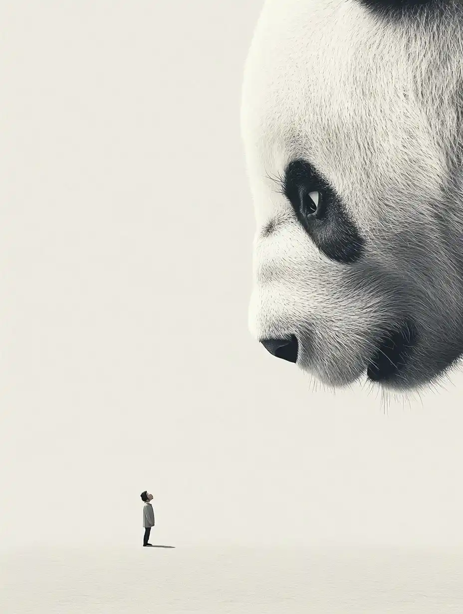 Minimalist Panda and Man Midjourney提示词