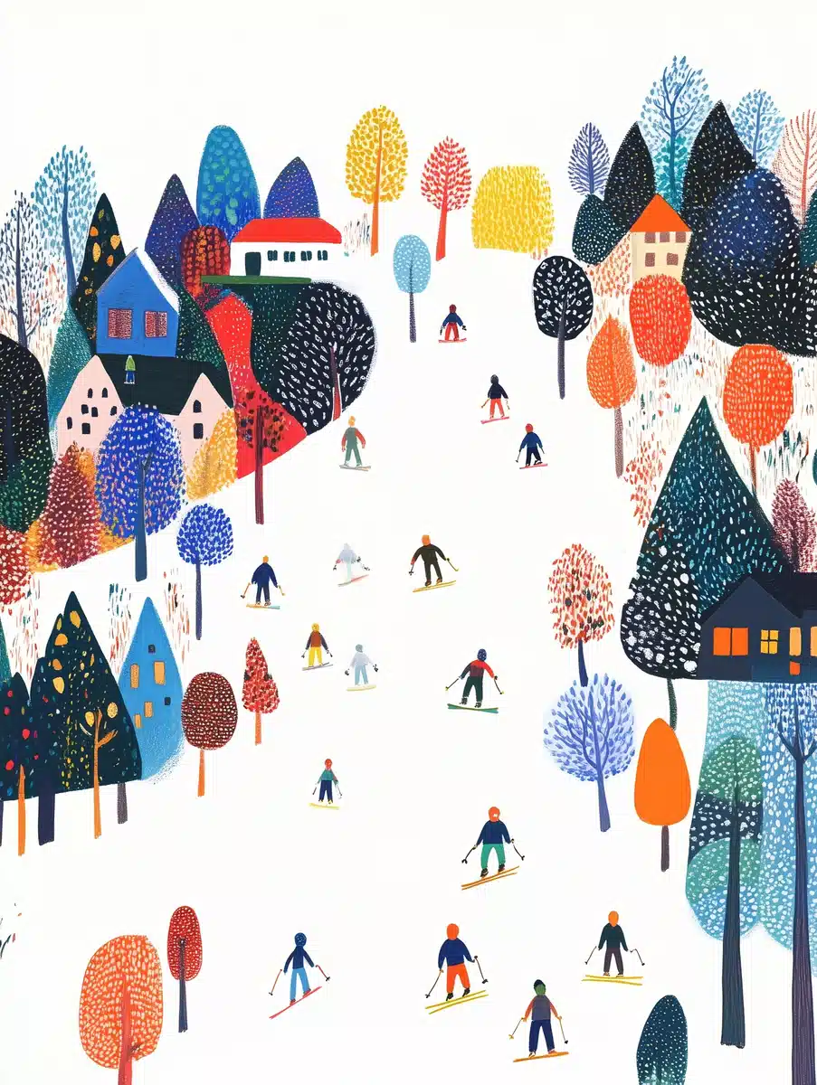 Matisse-Style Skiers on Hillside Midjourney提示词