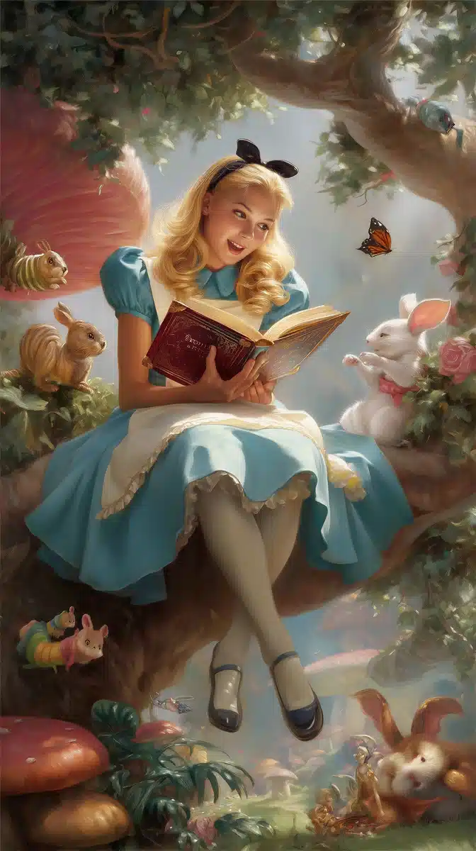 Alice Reading in Wonderland Midjourney提示词
