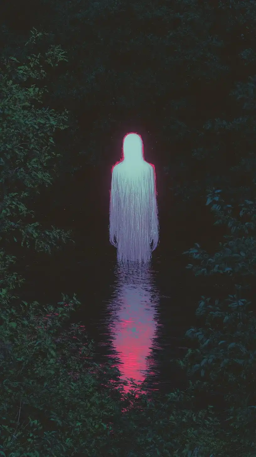 Ghostly Woman in Forest Midjourney提示词