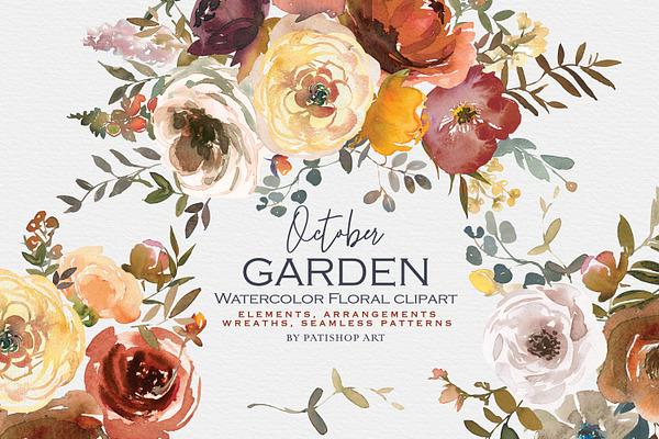Fall Watercolor Floral Clipart Set