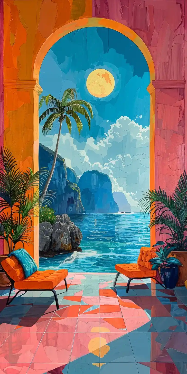 Vivid Nature Island View Midjourney提示词