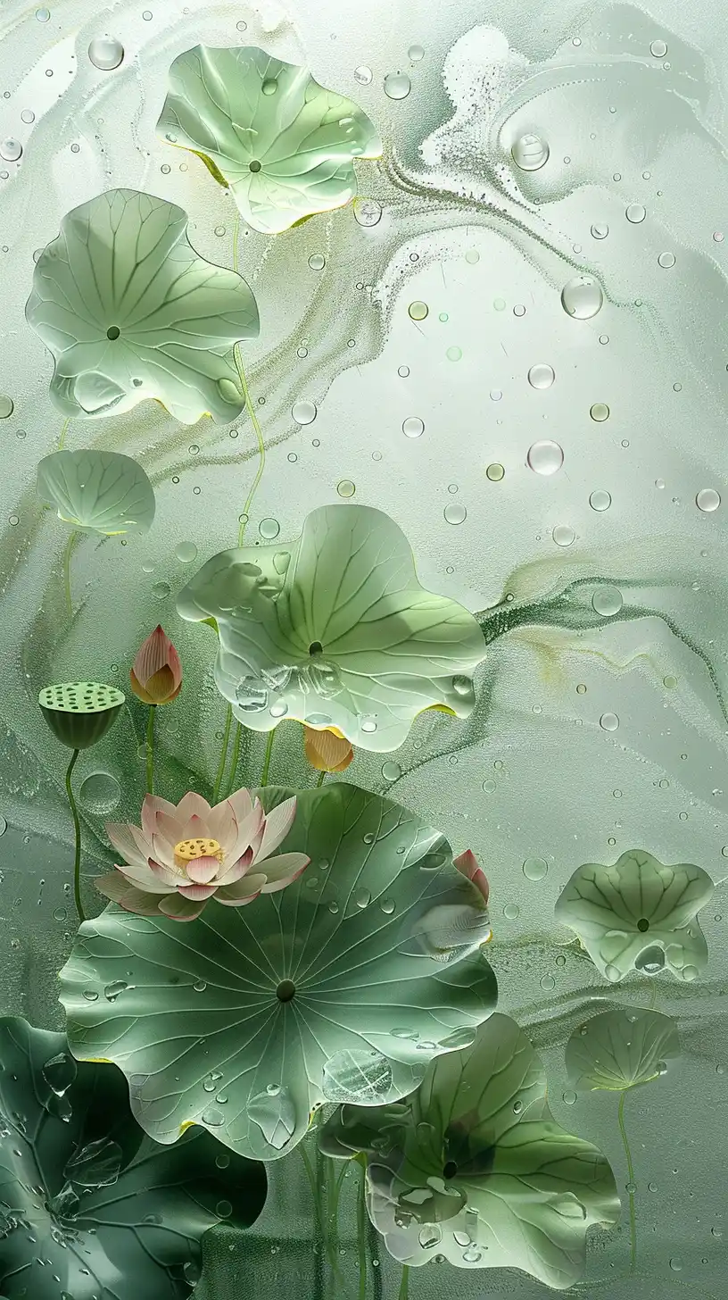 Glass Lotus Pond Midjourney提示词