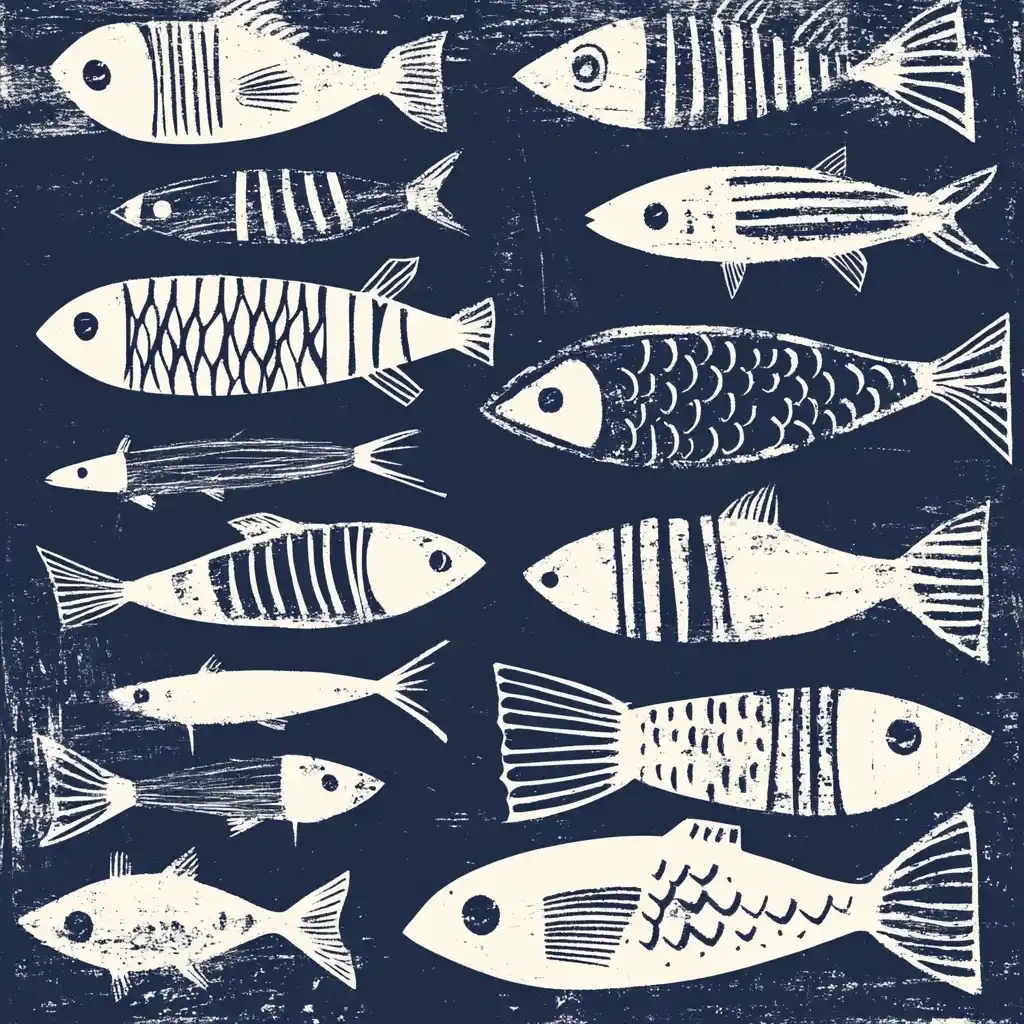 Scandinavian Fish Folk Art Midjourney提示词