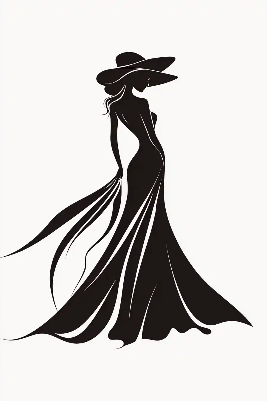 Elegant Woman Silhouette Logo Midjourney提示词