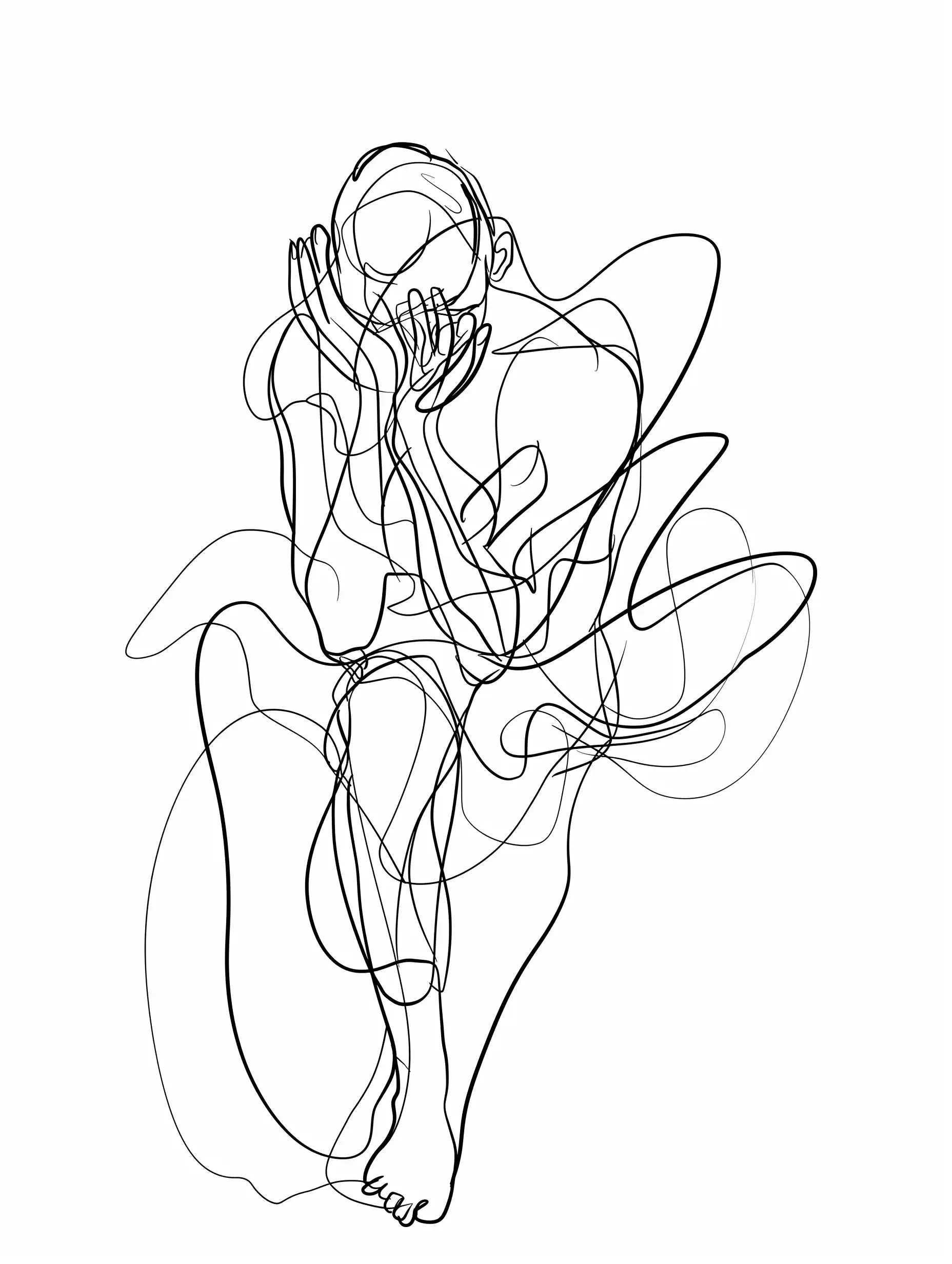 One-Line Panic Figure Midjourney提示词