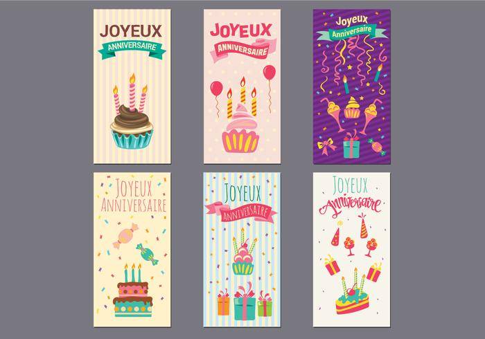生日或Joyeux Anniversaire问候和邀请卡载体