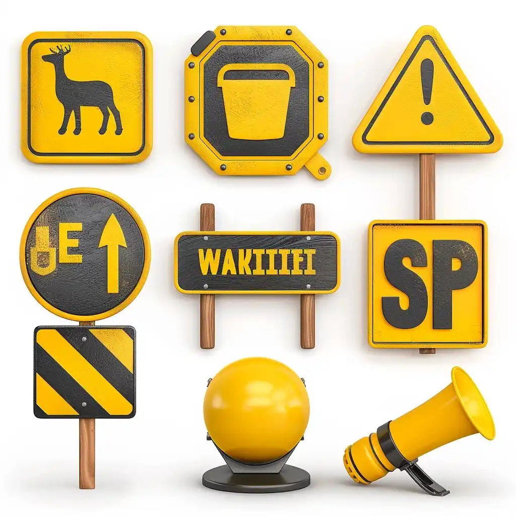 Yellow Warning Signs C4D Midjourney提示词