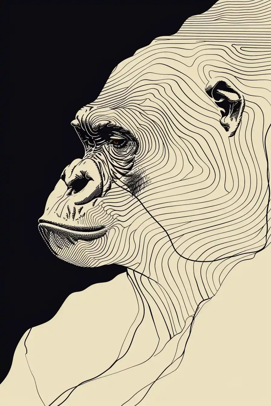 Abstract Gorilla Fractal Tee Midjourney提示词