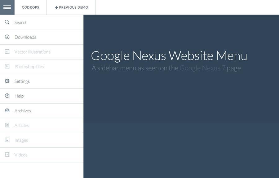 GOOGLE NEXUS WEBSITE MENU