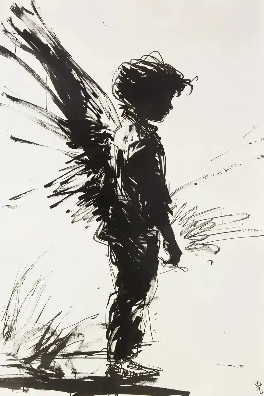 Silhouette Child with Wings Midjourney提示词