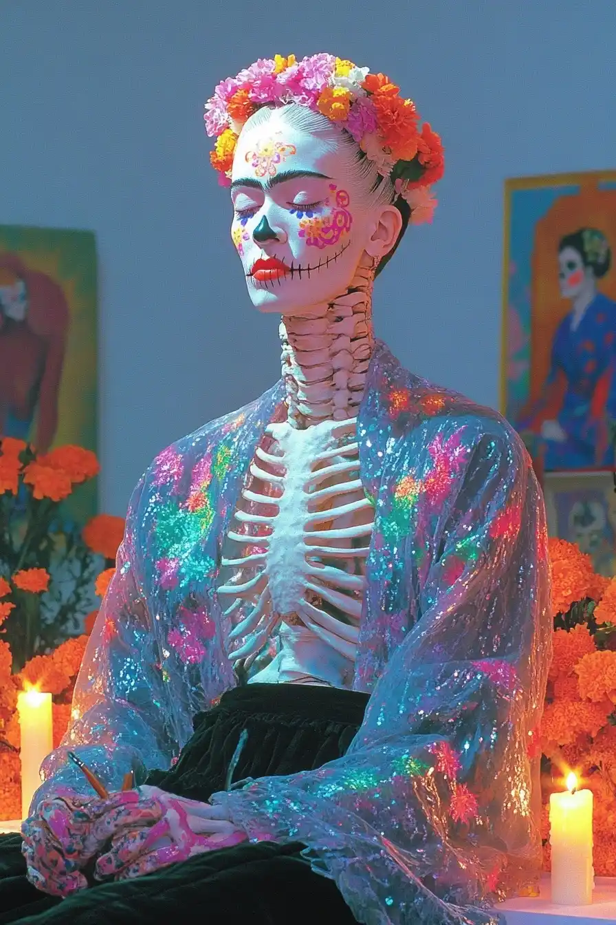 Skeleton Frida at Altar Midjourney提示词