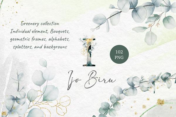 Ijo Biru Greenery Set Watercolor