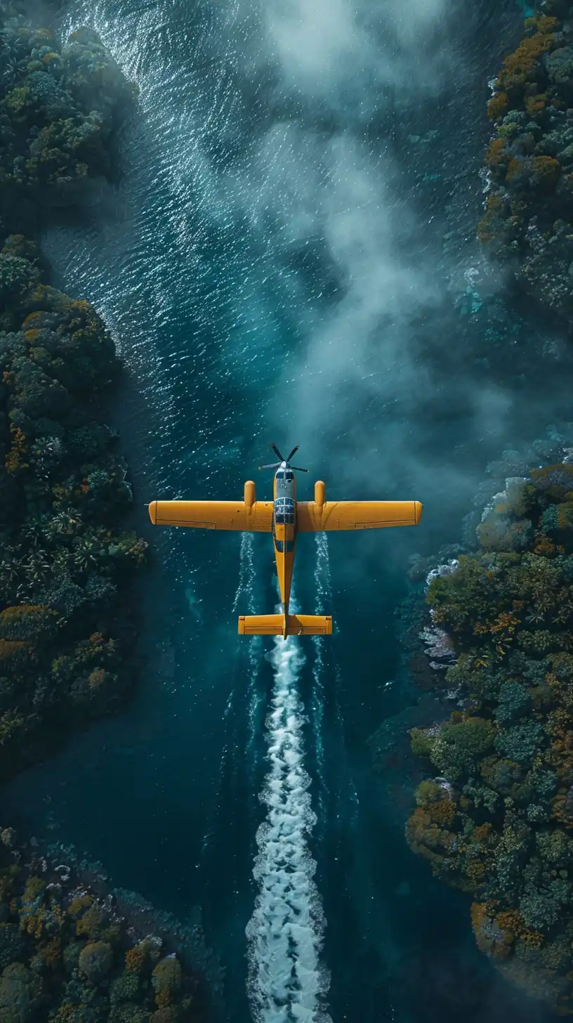 Surreal Seaplane Over Reef Midjourney提示词